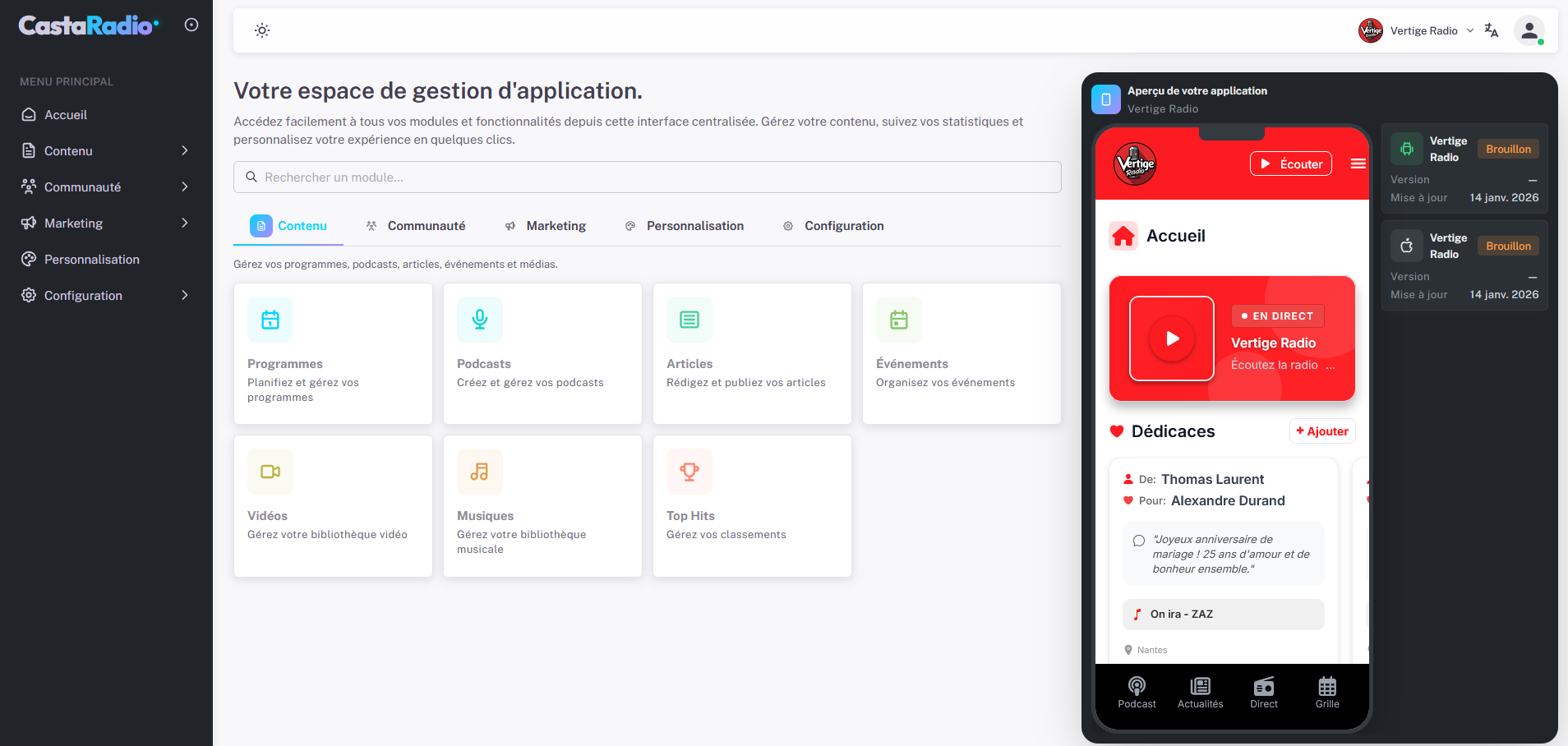CastaRadio - Interface de gestion